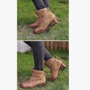 Women's Tan Wrap Moto Ankle Boots western Yellowstone, rodeo cowgirl farm ranch